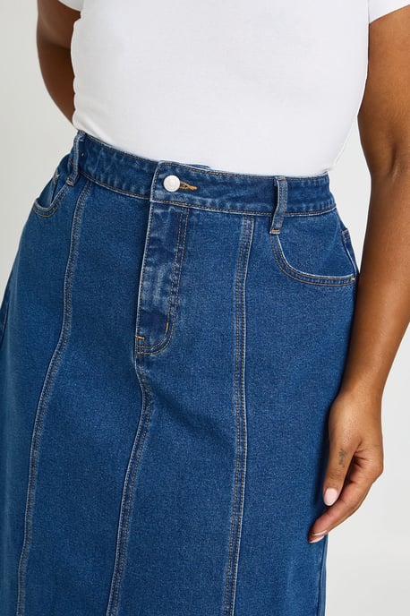 Plus Seam Detail Denim Maxi Skirt - Image 4