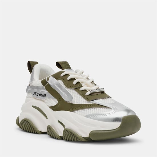Women's Steve Madden Possession E Lace Up Platform Sneakers in Olive / Silver - Image 2