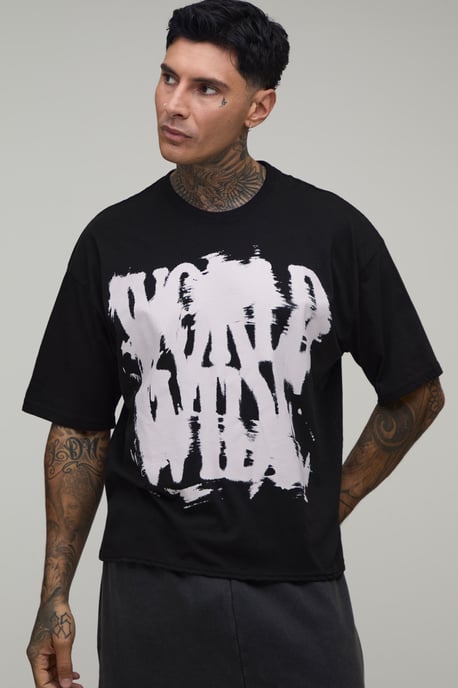 Tall Black Oversized Boxy Graffiti Print T-Shirt - Image 1