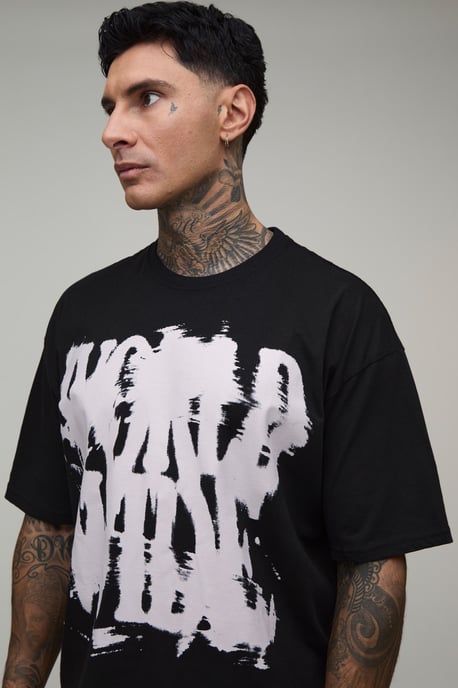 Tall Black Oversized Boxy Graffiti Print T-Shirt - Image 3