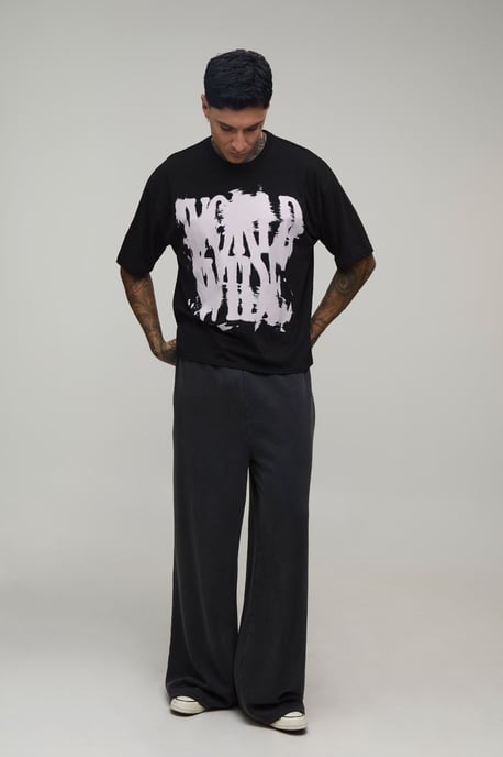Tall Black Oversized Boxy Graffiti Print T-Shirt - Image 4