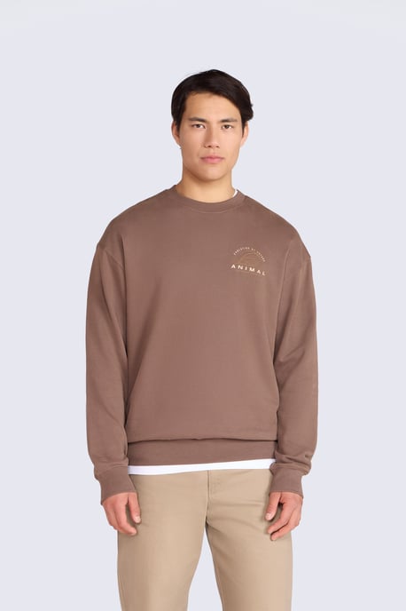'Jonah' Men's Drop Shoulder Sweatshirt Casual Lightweight Cotton Pullover Jumper Brown - Image 1