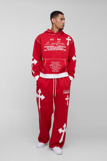Oversized Boxy Limited Edition Cross Applique Hooded Tracksuit - Image 1