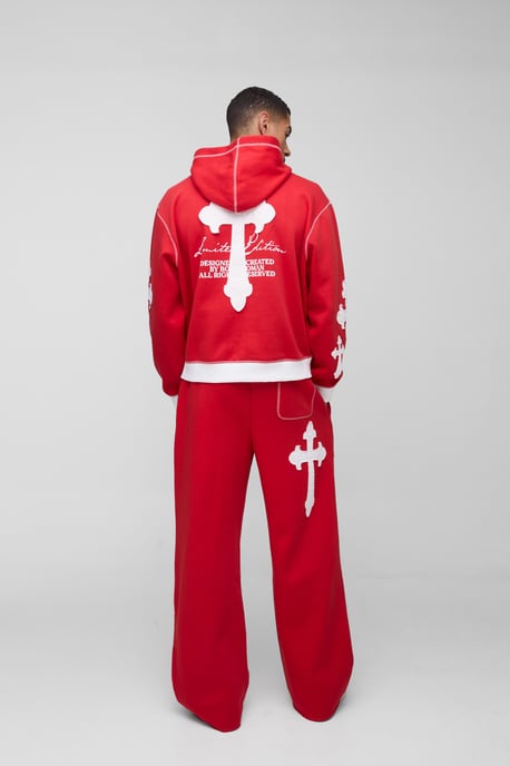 Oversized Boxy Limited Edition Cross Applique Hooded Tracksuit - Image 2