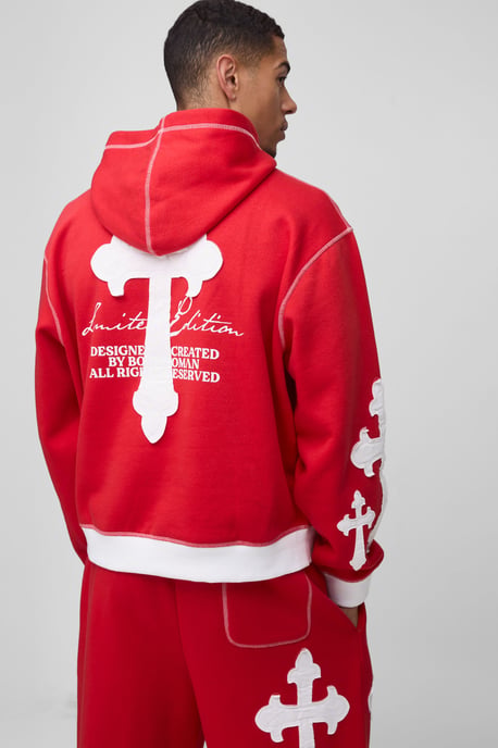 Oversized Boxy Limited Edition Cross Applique Hooded Tracksuit - Image 3