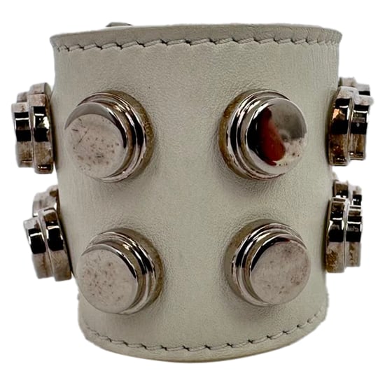 Saint Laurent Studded Wrap Bracelet in White Leather - Image 2