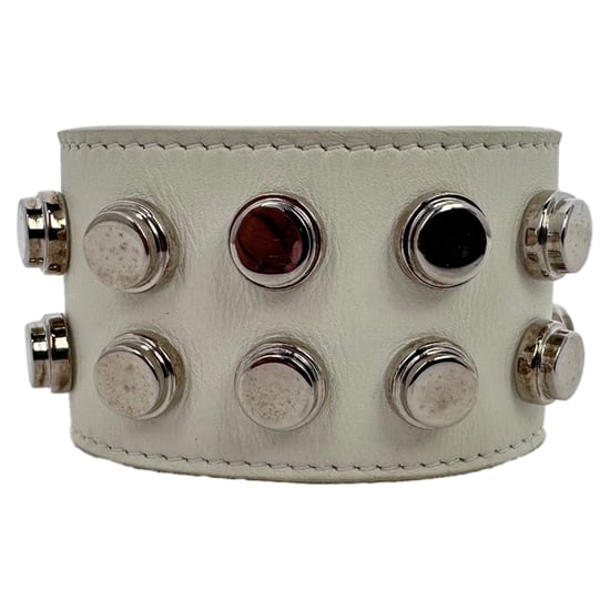 Saint Laurent Studded Wrap Bracelet in White Leather - Image 3
