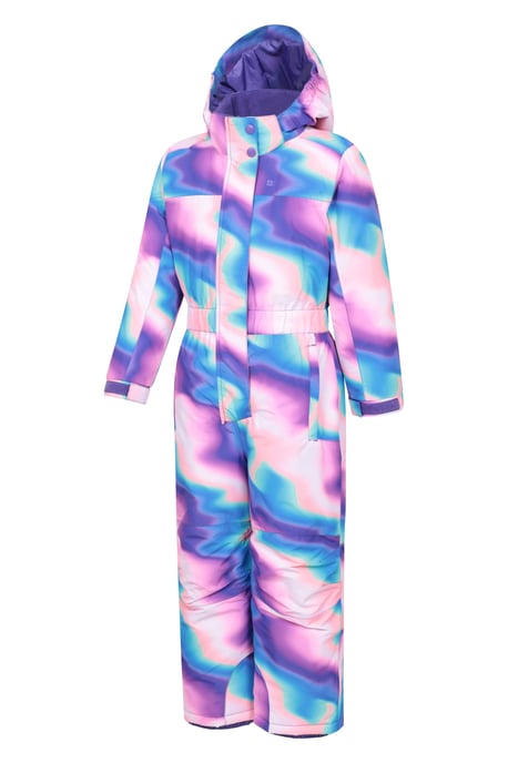 'Cloud' Kids Snowsuit Waterproof Fleece Lined Hooded Full Zip Winter Ski Suit Purple - Image 2