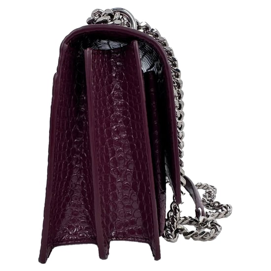 Saint Laurent Medium Sunset Croc-Embossed Shoulder Bag in Burgundy Leather - Image 5