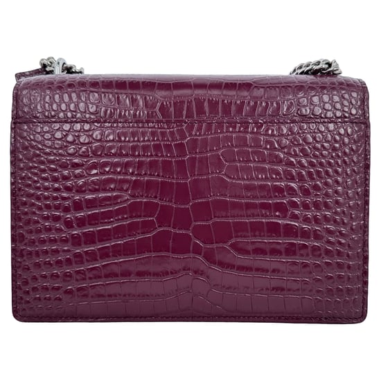 Saint Laurent Medium Sunset Croc-Embossed Shoulder Bag in Burgundy Leather - Image 6