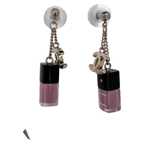 Chanel CC Nail Polish Bottle Drop Earrings in Pink Resin - Image 1