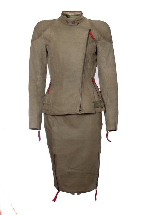 Christian Dior, grön mockabikerjacka och kjol - Image 1