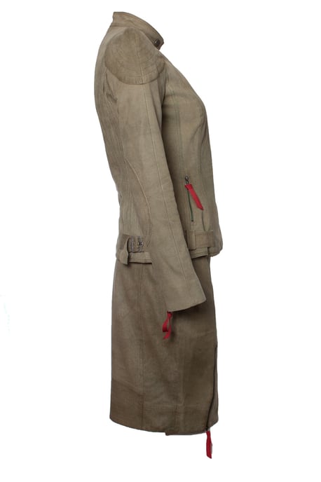 Christian Dior, grön mockabikerjacka och kjol - Image 3