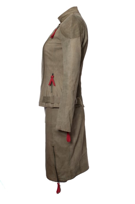 Christian Dior, grön mockabikerjacka och kjol - Image 4