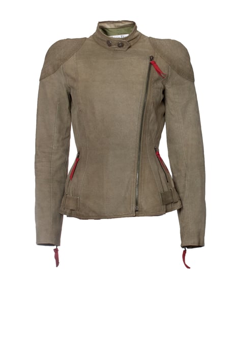 Christian Dior, grön mockabikerjacka och kjol - Image 5