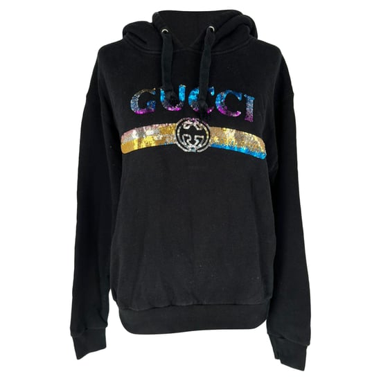 Gucci Sequined Logo Hooded Sweatshirt in Black Cotton - Image 1
