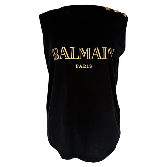 Balmain Gold Logo Sleeveless Top in Black Cotton - Image 1