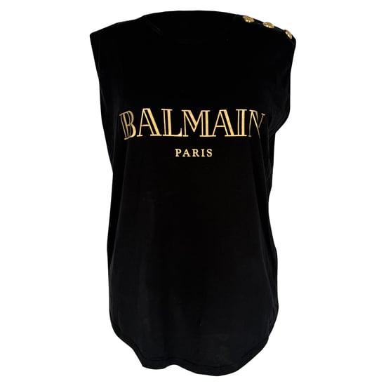 Balmain Gold Logo Sleeveless Top in Black Cotton - Image 2