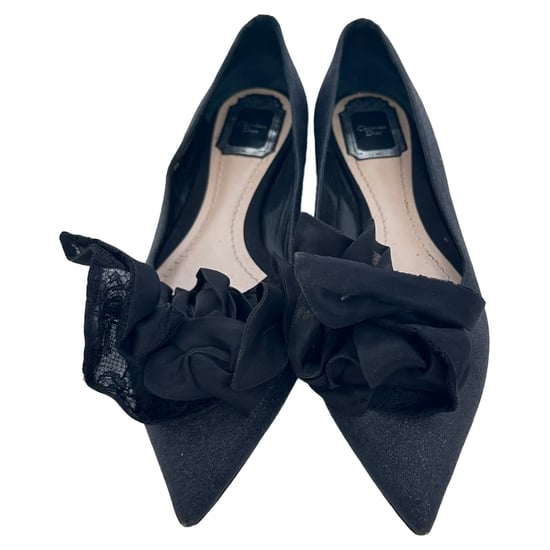 Dior ballerina's met spitse neuzen en rozenversiering in zwart glitter. - Image 5