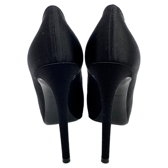 Louis Vuitton Crystal-Embellished Peep-Toe Pumps in Black Satin - Image 6