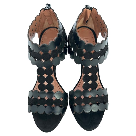 Alaïa Scalloped T-Strap Sandal Heels in Black Suede - Image 3