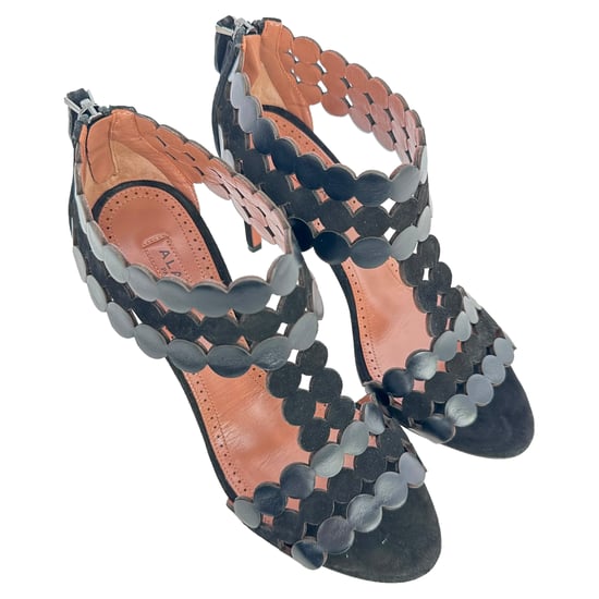 Alaïa Scalloped T-Strap Sandal Heels in Black Suede - Image 5