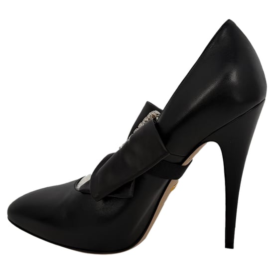 Gucci Elaisa pumps met strikdetail en kristallen versiering in zwart leer - Image 3