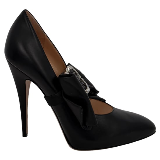 Gucci Elaisa pumps met strikdetail en kristallen versiering in zwart leer - Image 4