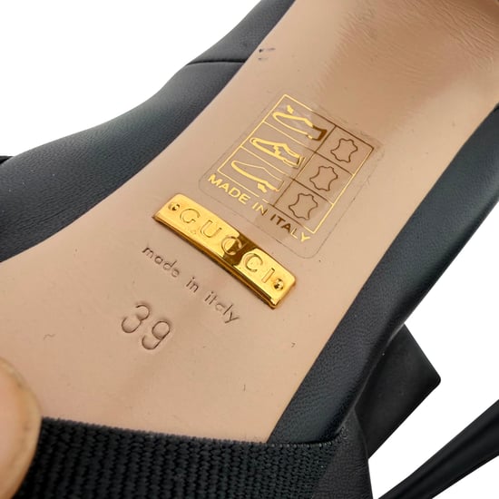 Gucci Elaisa pumps met strikdetail en kristallen versiering in zwart leer - Image 5