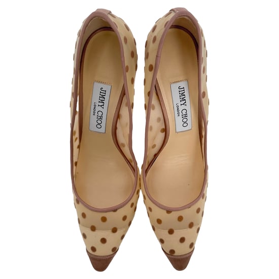 Jimmy Choo Polka Dot Pumps in Beige Mesh - Image 5