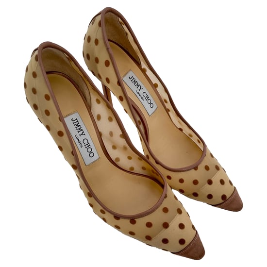 Jimmy Choo Polka Dot Pumps in Beige Mesh - Image 6