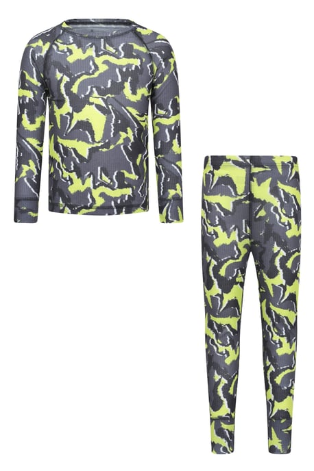 'Talus' Printed Kids Top & Pant Quick Wicking Warm Base Layer Set Lime Green - Image 1