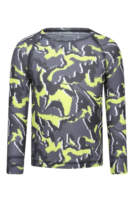 'Talus' Printed Kids Top & Pant Quick Wicking Warm Base Layer Set Lime Green - Image 2