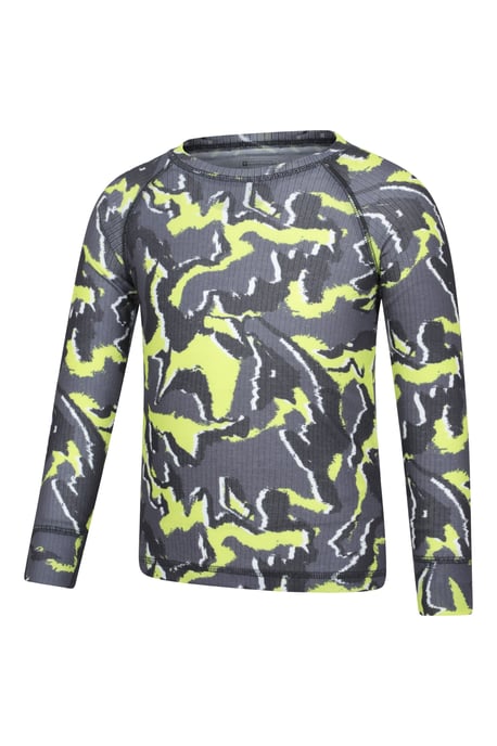 'Talus' Printed Kids Top & Pant Quick Wicking Warm Base Layer Set Lime Green - Image 4
