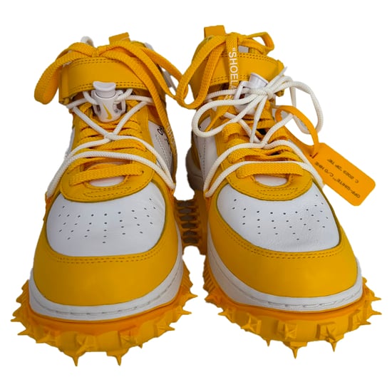 Nike x Off-White Air Force 1 Mid SP Sneakers in White and Varsity Maize Leather - Image 2