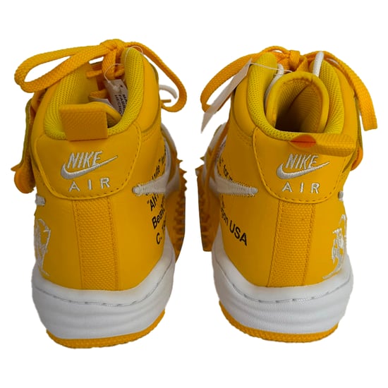 Nike x Off-White Air Force 1 Mid SP Sneakers in White and Varsity Maize Leather - Image 3
