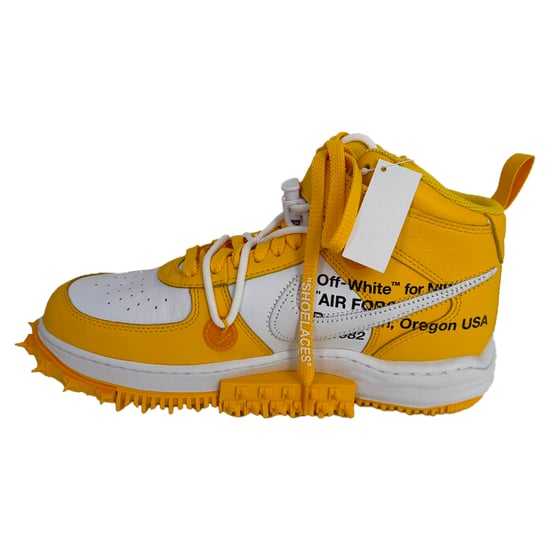 Nike x Off-White Air Force 1 Mid SP Sneakers in White and Varsity Maize Leather - Image 4