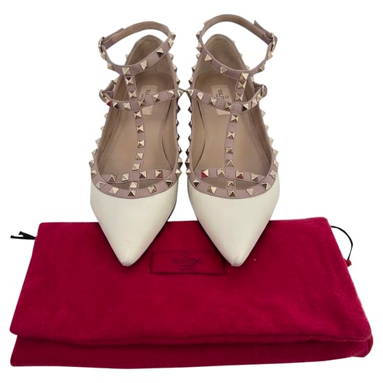 Valentino Garavani Rockstud Gevangen Ballerina's in Witte Leer - Image 3