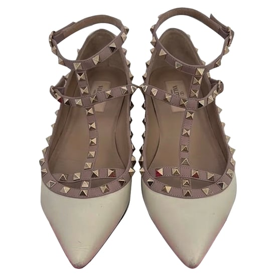 Valentino Garavani Rockstud Gevangen Ballerina's in Witte Leer - Image 5