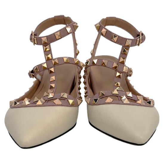 Valentino Garavani Rockstud Gevangen Ballerina's in Witte Leer - Image 6