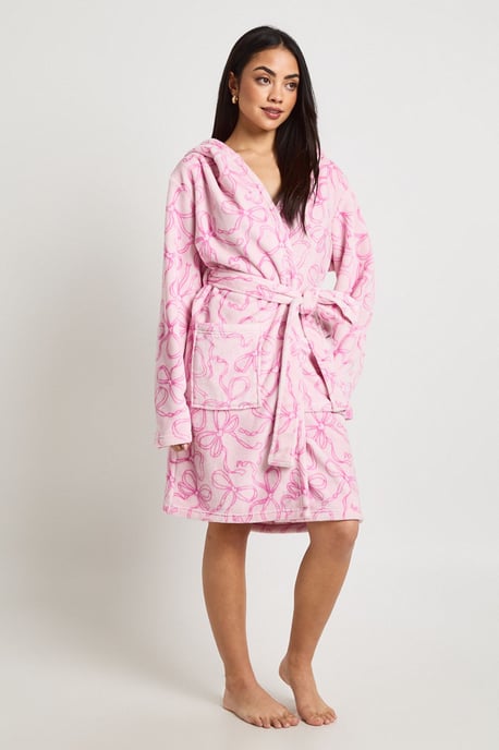 Bow Print Hooded Mini Dressing Gown - Image 3