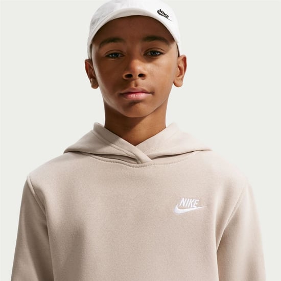 Boys Nike Club Pullover Hoodie Junior Boys in Cream - Image 3