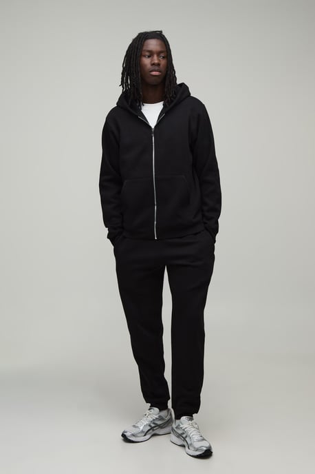 Regular Zip Through Hooded and Straight Leg Cuffed Jogger - Image 1