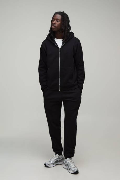 Regular Zip Through Hooded and Straight Leg Cuffed Jogger - Image 4