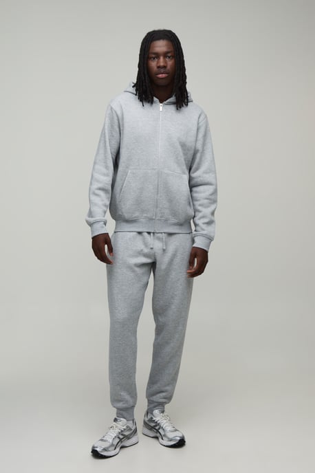 Regular Zip Through Hooded and Straight Leg Cuffed Jogger - Image 1