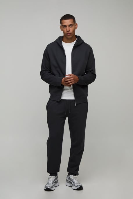 Regular Zip Through Hooded and Straight Leg Cuffed Jogger - Image 4