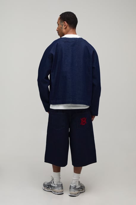 Varsity Embroidered Longline Denim Jorts - Image 2