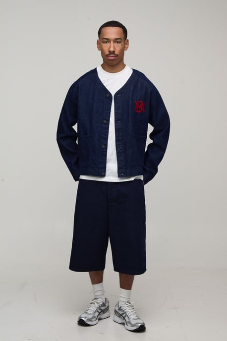 Varsity Embroidered Longline Denim Jorts - Image 4