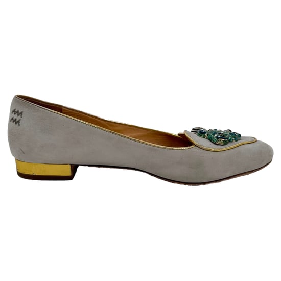 Charlotte Olympia Versierde Ballerina's in Grijs Suède - Image 1