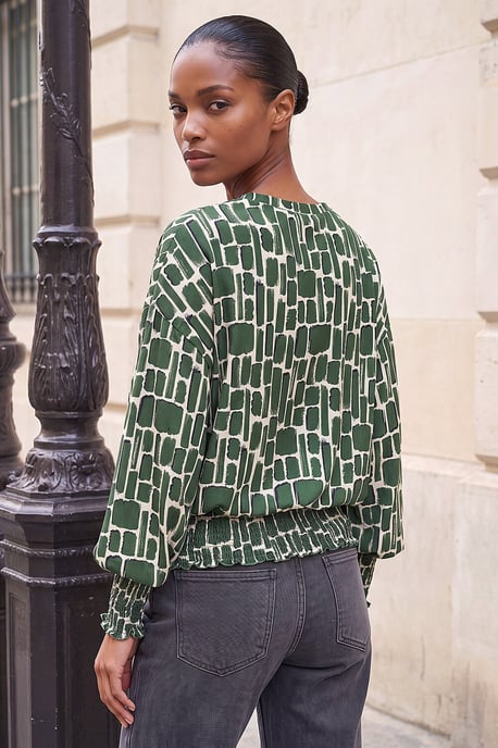 Geometric Print Shirred Hem Top - Image 3